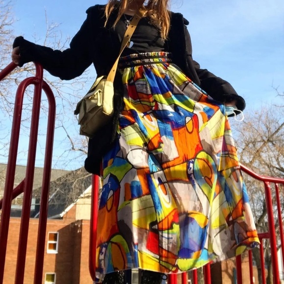 Vintage Dresses & Skirts - Abstract vintage Colorful Maxi Dress Flowy Mesh Avant Garde